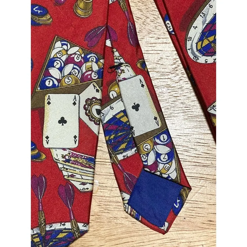 Perry Ellis Tie Silk Games Cards Darts‎ Dice Pool Office Business Casual Fun